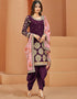 Traditional Function Wear Suit Collection Purple Art Silk Patiyala Straight Close-up View